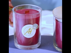 나무 뚜껑이 있는 유리병 향초 380g 왁스 무게