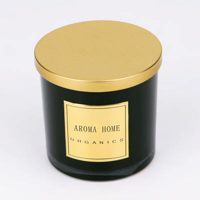 금빛 금속 덮개 흑색 유리 병 집 왁스 향기 콩 칸델라 개인 라벨 14OZ 400g